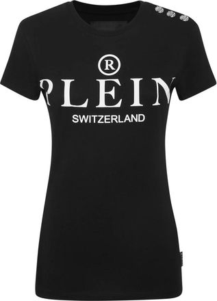 Philipp Plein T-Shirt Pure Round Neck SS Iconic Plein - Dames - T-shirts - Zwart - S - Katoen - Tops