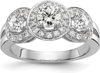 Diamond2Deal 14k White Gold Lab Grown Diamond 3-Stone Band Ring 1.3Ct Clarity- VS Color- G-H