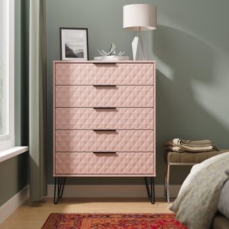 Lewis's Harlequin 5 Drawer Chest in Kobe Pink - Ready Assembled - Lewiss Home | TJ Hughes