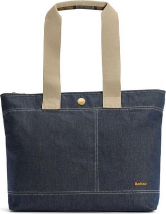 Barbour Mya Two-Tone Dry Wax Cotton Tote in Indigo at Nordstrom
