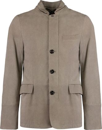 Moorer Giacca in pelle con tasche - Marrone