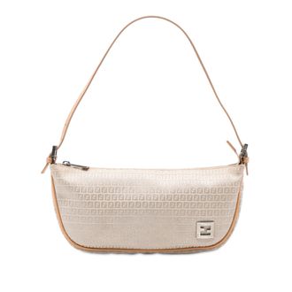 Fendi Pre-owned Womens Micro Zucchino Canvas Shoulder Bag - Ivory Textile - One Size