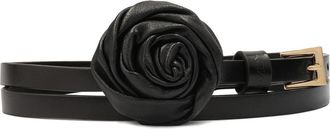 Kazar Smalle leren riem met 3D-roos - Dames - Riemen - Zwart - 100 CM - Leer - Accessoires