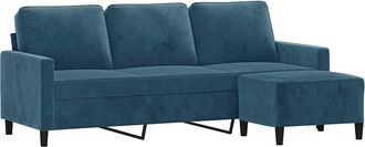 vidaXL Vidaxl - Sof&aacute; De 3 Plazas Con Taburete De Terciopelo Azul 180 Cm