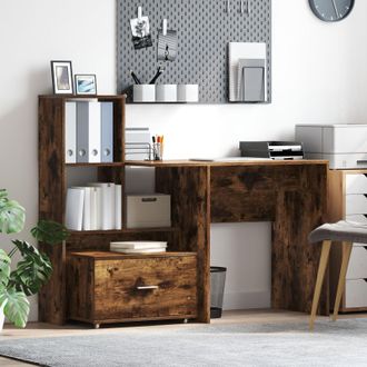 Berkfield Home with Drawer with Shelf with Storage Smoked oak 131.5 x 50 x 106.5 cm Engineered wood in Brown