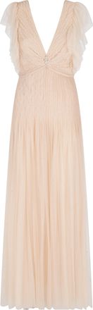 Elisabetta Franchi Powder Deep V-Neck Ruffled-Straps Polyamide Evening Dress