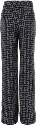 Prada Womens Printed Silk Trousers Gray Ottone