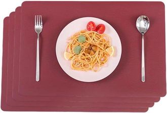 OEM Manteles Individuales, 4 Unidades, Aspecto De Piel, 45 X 30 Cm, Antideslizante, Impermeable, Resistente Al Aceite, Lavable, Lavable, Rojo