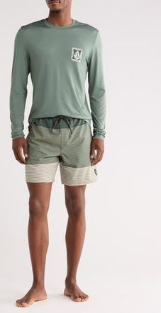 Volcom Long Sleeve Swim T-Shirt & Swim Shorts Set in Light Olive at Nordstrom Rack, Size X-Large