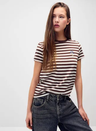 Twik Womens Small embroidery striped T-shirt Relaxed fit