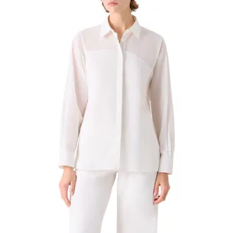 Akris Polygon Cotton Voile Button-Up Shirt in White at Nordstrom, Size 16