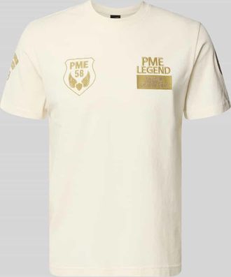 PME Legend T-Shirt mit Rundhalsausschnitt und Stitchings in Beige, Gr&ouml;&szlig;e XXXL