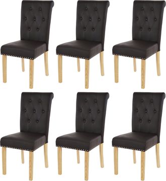Hhg Hhg - Lote De 6 Sillas De Comedor Chesterfield Ii, Silla De Cocina, Remaches, Polipiel, Caf&eacute;, Patas Claras