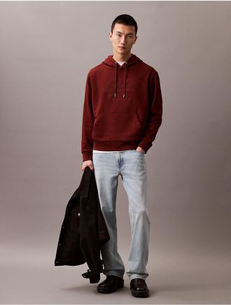 Calvin Klein Mens Embroidered Monogram Logo Fleece Classic Hoodie - Red - XL