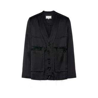 Maison Margiela Blazers, male, Black, Size: M Frayed-edge V-neck Coat