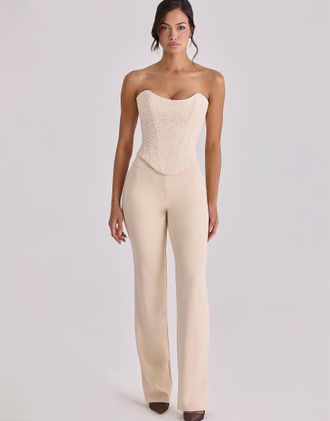 House of CB Larra - Top a corsetto in pizzo color avorio vintage senza spalline-Bianco