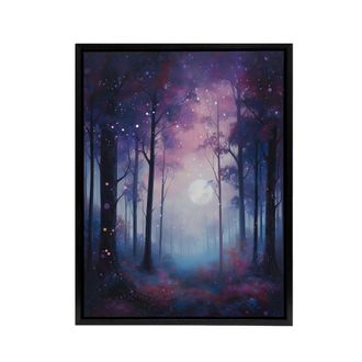 Artery8 Full Moon In Enchanted Forest Framed Canvas Wall Art Print in Purple | Size: W24 x H32