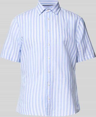 Jake*s Casual Fit Freizeithemd aus Leinen-Baumwoll-Mix in Bleu, Größe XL