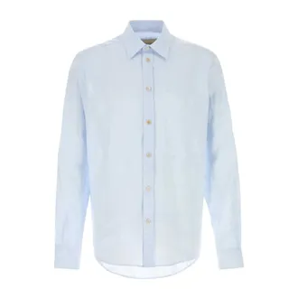 Valentino Garavani Casual Shirts, male, Blue, Size: 2XL Linen VLogo Embroidery Shirt