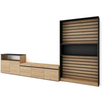Skraut Home Skraut Home - Muebles De Sal&oacute;n Para Tv, Conjunto De Muebles Comedor, 360x186x35cm, Para Tv Hasta 65, Mueble Televisi&oacute;n, Estilo Moderno, Roble Y Negro