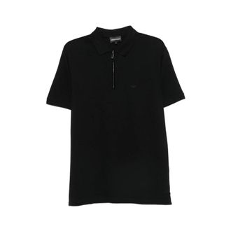 Emporio Armani Zip Piqu&eacute; Polo - Heren - Polos - Zwart - S - Katoen - Tops