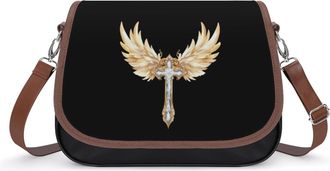 Generic Diamond with Wings Womens Leather Crossbody Bags with Adjustable Strap Casual Printed Shoulder Handbag