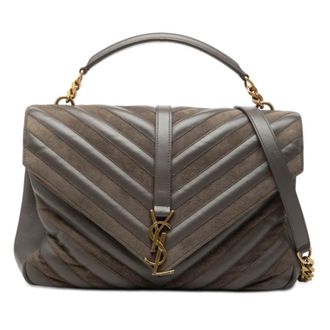 Saint Laurent Pre-owned Saint Laurent Large Calfskin and Suede Chevron Monogram College Satchel Ladies RIIKD332YBKBLXI7