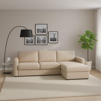 Talamo Italia Sof&aacute; Fijo Nicoletta, Sof&aacute; De Esquina, 100% Made In Italy, Sof&aacute; Sala De Estar, Con Contenedor Reversible Peninsula, En Tela Acolchada, Con Reposabrazos