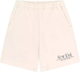 Sporty & Rich Beige Katoenen Shorts Hoge Taille Losse Pasvorm - Dames - Bermuda - Beige - M - Katoen - Korte Broeken