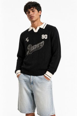 Forever 21 Graphic Long Sleeve Knit Polo