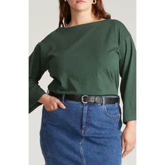 Universal Standard Montauk Breton Stripe Top in Dark Green at Nordstrom, Size 3Xl