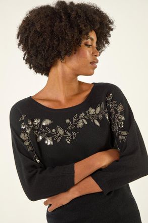 Roman Embellished Floral Sequin Knit Jumper