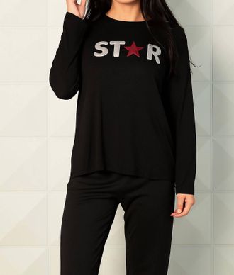 French Kyss Star Crewneck Sweatshirt In Black/wine