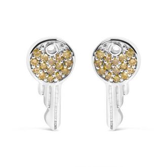 House of Brilliance 925 Sterling Silver 1/6ct TDW Yellow Treated Diamond Charm Earrings at Nordstrom