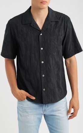 Corridor Paisley Embroidered Cotton Camp Shirt in Black at Nordstrom, Size Xx-Large