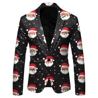 Generic Mens Christmas Suit Blazer Christmas Modern Jacket Xmas Suit Lightweight Men Blazers Snowflake Santa Printed Regular Fit Xmas Costume for Men Uk Mens 
