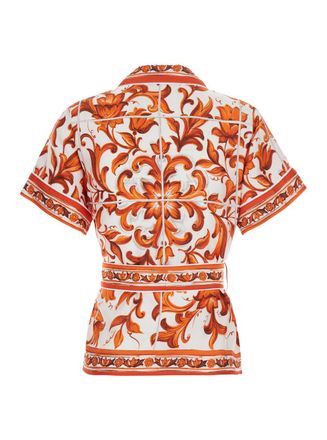 Dolce & Gabbana Maiolica-Print Silk Shirt - Orange