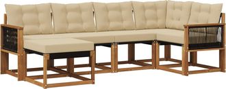 vidaXL Conjunto De Sof&aacute;s De Exterior 6 Uds. Natural Y Beige Vidaxl