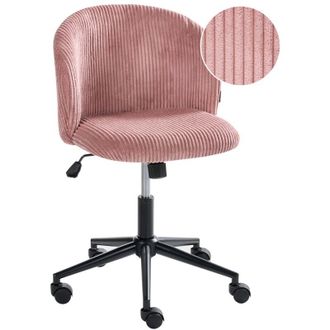 Beliani Silla De Oficina Giratoria Ajustable Escritorio Con Asiento Y Respaldo De Pana Rosa Miles