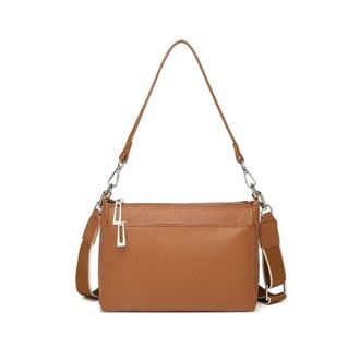 Generic Compatible For Leather Women Shoulder Crossbody Bag Large Female Handbag Ladies Tote(Light brown)