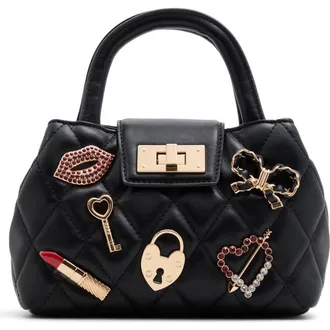 Aldo Firstkisssx Diamond Quilted Faux Leather Satchel in Black at Nordstrom