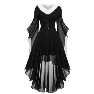 Generic Elf Dress Women, Vintage Fuzzy Evening Casual Dress Mrs Santa Red Velvet A-Line V-Neck Sexy Christmas Dresses Black Evening Dresses for Women UK Baby 