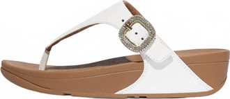 FitFlop Womens Lulu Crystal Buckle Leather Toe Post Sandals In Urban White
