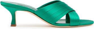 Manolo Blahnik Vieramul 50 Cross-over Satin Mules - Green - 37 (IT37 / UK4)