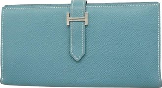 Herm&egrave;s Blue Jean Epsom Leather Long Wallet (Bi-Fold) (Pre-Owned)