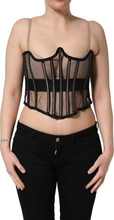 Dolce & Gabbana Womens Black Sheer Tulle Bodysuit Cropped Corset Top Elastane Nylon Polyester
