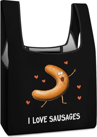 Generic I Love Sausages Grilled Sausage Shopping Bag Reusable Grocery Tote Bag Foldable Handbag for Travel Picnic
