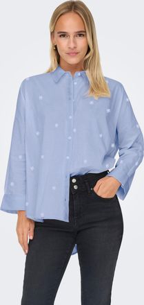 Only Hemdbluse ONLY ONLNEW LINA GRACE LS EMB SHIRT NOOS WVN, Damen, Gr. XS, brunnera blau aop:hellwei&szlig; flowers, Web, Obermaterial: 100% Baumwolle, bedruckt