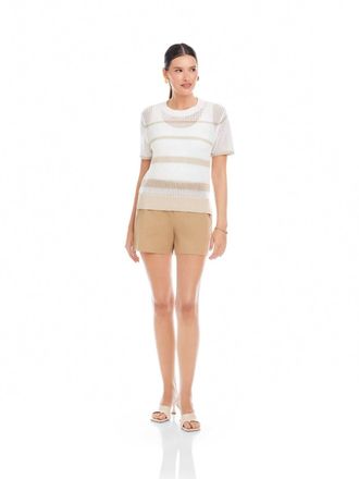 Fifteen Twenty Faye Crochet Sweater Top In Cream And Khaki