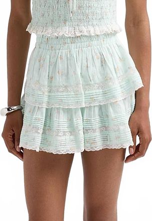 LoveShackFancy Floral Ruffle Mini Skirt In Celadon Drift